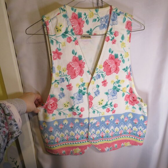 Vintage Vivaldi Jeanswear Denim Vest Floral Roses Cottagecore Relaxed fit - Picture 1 of 7